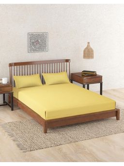 Fabindia - Yellow Rhythm Linen Solid Bedsheet with Pillow Covers (King)