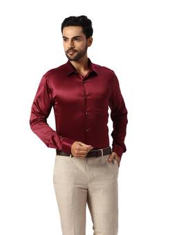 Park Avenue - Mens Slim Fit Solid Dark Maroon Shirt