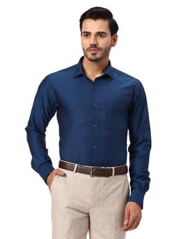 Park Avenue - Mens Slim Fit Self Design Navy Blue Shirt
