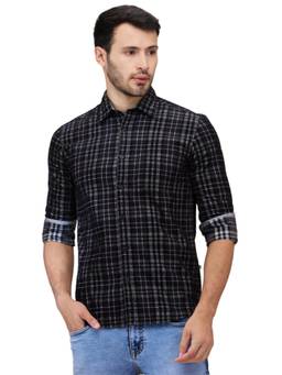 Parx - Mens Slim Fit Checkered Black Shirt