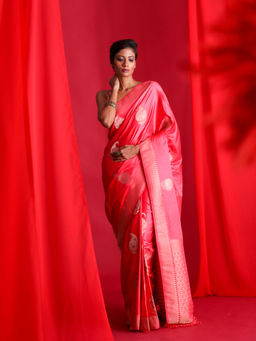 Beatitude - Pink Woven Banarasi Saree with Unstitched Blouse