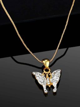 Estele - Gold and Rhodium Plated Butterfly Designer Pendant with Crystals for Women