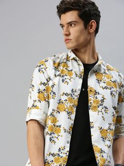 SHOWOFFFF - Adults-men Casual Printed Slim Fit Shirts-white