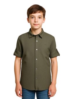CHARCHIT - Boys Olive Full Sleeves Solid Shirt