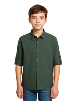 CAVIO - Boys Green Full Sleeves Solid Shirt