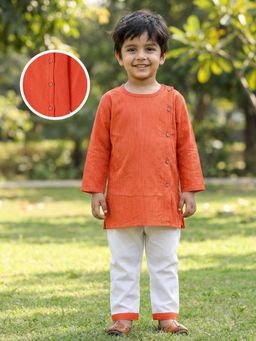 Desi Soota - Boys Orange Cotton Katha Kurta with Pyjama