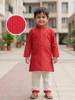 Desi Soota - Boys Red Cotton Katha Kurta with Pyjama