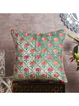 HomeTown - Anaar Jaal Embroidered Cushion Cover 40x40 Cm in Sage Green Colour
