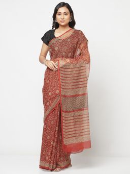 Fabindia - Cotton Silk Block Printed Saree Without Blouse