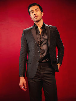Vastramay - Mens Black Embroidered Blazer
