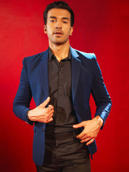 Vastramay - Mens Navy Blue Cotton Blend Blazer