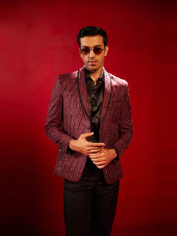 Vastramay - Mens Maroon Silk Blend Blazer