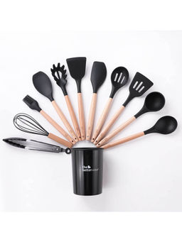 The Better Home - TBH-12 Piece Kitchen Utensils Set (Black)-Silicone with Wooden Handle