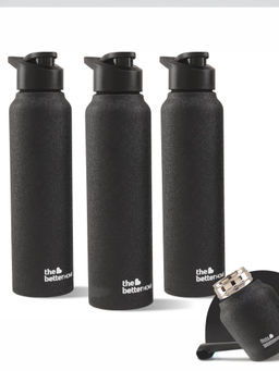 The Better Home - Simplex Bottle With Sipper Cap (Pack Of 3)| 1000ml | Black