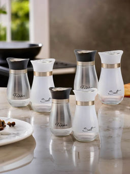 The Better Home - Pack of 3 Salt and Pepper Shaker White and Silver Glass
