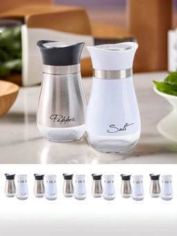 The Better Home - Pack of 6 Salt and Pepper Shaker White and Silver Glass