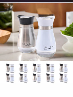 The Better Home - Pack of 10 Salt and Pepper Shaker White and Silver Glass