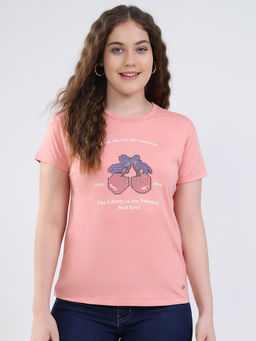 Monte Carlo - Women Round Neck Half Sleeve T-Shirt Peach