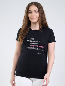 Monte Carlo - Women Round Neck Half Sleeve T-Shirt Black
