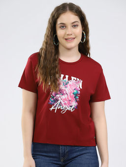 Monte Carlo - Women Round Neck Half Sleeve T-Shirt Maroon