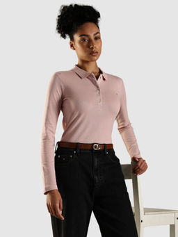 Tommy Hilfiger - Solid Slim Fit Cotton Polo T-Shirt Pink