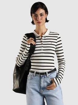 Tommy Hilfiger - Striped Slim Fit Cotton Polo T-Shirt White