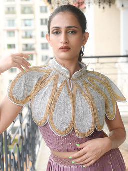 Odette - Silver & Gold Embroidered Beads Cape For Women