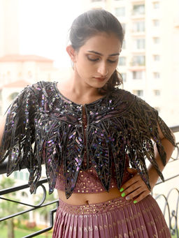 Odette - Black Net Sequins & Beads Embroidered Cape For Women
