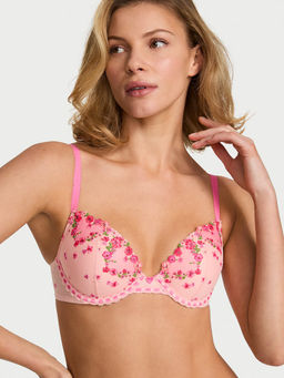 Victoria's Secret - Pink Dream Angels Hearts and Roses Embroidery Push-Up Bra