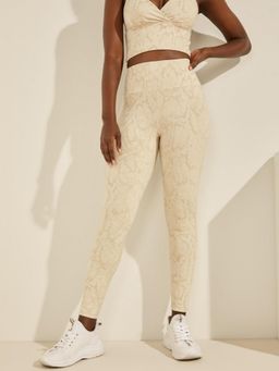 Guess - Women Cream Printed High-Rise Ankle Length Leggings