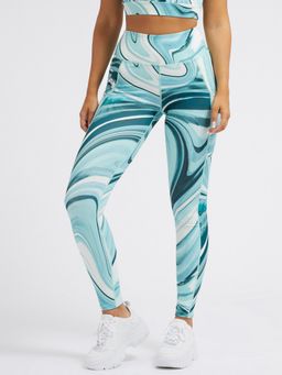 Guess - Women Blue Printed High-Rise Ankle Length Leggings