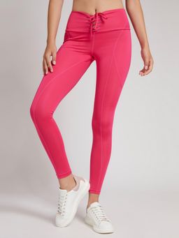 Guess - Women Pink Solid High-Rise Ankle Length Leggings