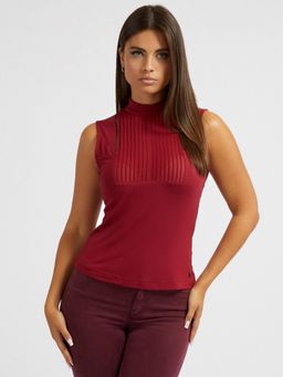 Guess - Women Red Solid High Neck Sleeveless Top
