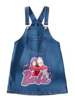 TINY GIRL - Barbie Cotton Brand Name Printed Dungree- Blue