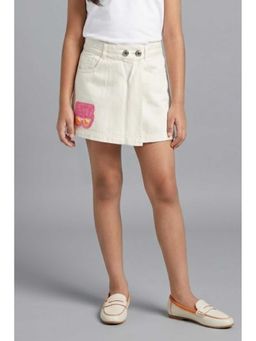 TINY GIRL - Barbie Cotton Let'S Roll Text Patch Printed Skort- White