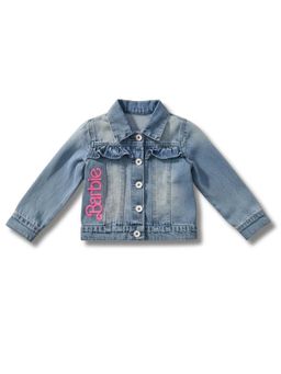 TINY GIRL - Barbie Cotton Full Sleeves Brand Name Printed Jacket- Light Blue