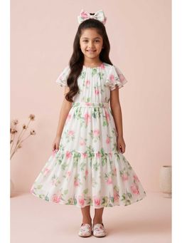 TINY GIRL - Frill Sleeves Floral Printed Dress- Pink