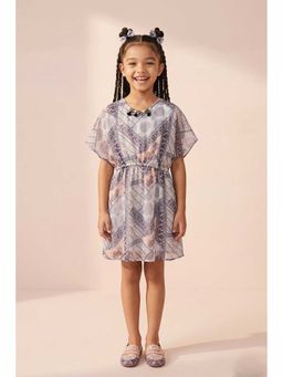 TINY GIRL - Cotton Kaftan Type Sleeves Abstract Printed Dress- Multi-Color