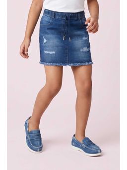 TINY GIRL - Cotton Soild Distressed Skirt- Dark Blue
