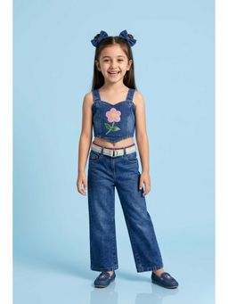 TINY GIRL - Sleeveless Flower Sequin Patch Detail Top And Pant - Light Blue