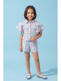 TINY GIRL - Flared Sleeves Floral Printed Coordinating Top And Shorts - Neon Pink