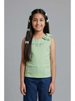 TINY GIRL - Sleeveless Soild Top With Detailed Bow- Pista Green