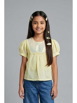 TINY GIRL - Cotton Half Sleeves Sequins Detailed Top- Lemon Yellow