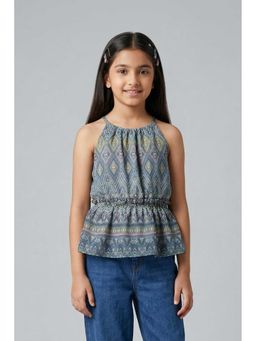 TINY GIRL - Sleeveless Aii Over Printed Top- Grey
