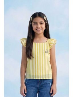 TINY GIRL - Sleeveless Frill Detailed Stripe Printed Top- Yellow