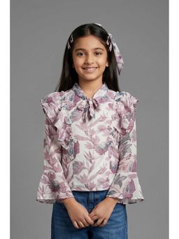 TINY GIRL - Full Sleeves Abstract Printed Ruffle Detail Top- Multi-Color
