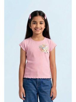 TINY GIRL - Half Sleeves Smile Sequin Patch Detail Top- Pink