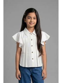 TINY GIRL - Flared Sleeves Soild Pleated Shirt- White