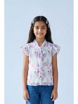 TINY GIRL - Frill Sleeves Floral Prinetd Top- Pink
