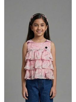 TINY GIRL - Sleeveless Marble Printed Layered Top- Pink